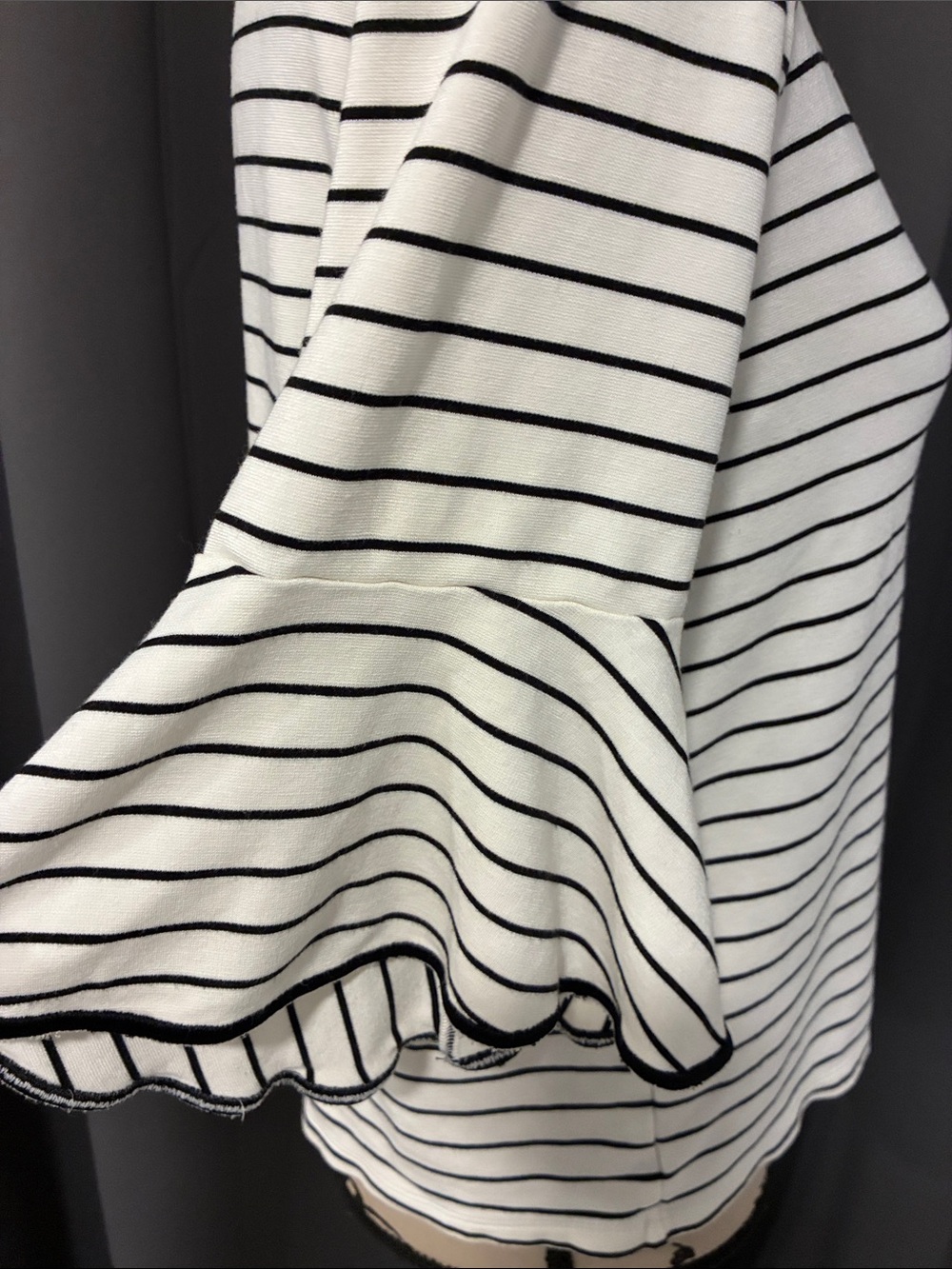 Market & Spruce White Tee with Black Stripes and Ruffle Sleeves - Picture 4 of 11